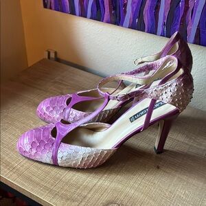 Claudia Ciuti Pink and Purple Snake Skin Heels. So Cute!